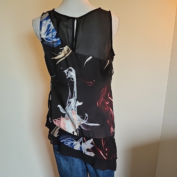 White House Black Market Black Floral Ruffle Blouse - Picture 4 of 7